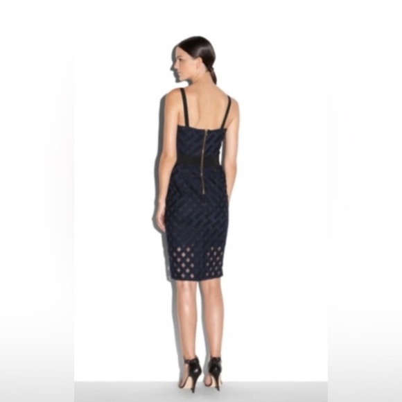 Milly Navy Lattice Mesh Bodycon Cocktail Dress Size 4 Exposed Zip - Picture 2 of 10